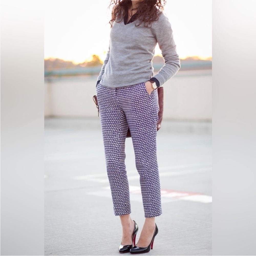 J. CREW Cafe Capri Silk Blend Tweed Crop Pants Blue Gold Silver Ankle Trouser, 6